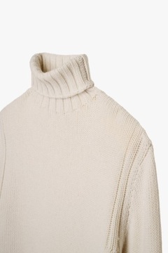 ZARA MAN GRUBY SWETER GOLF WEŁNA + KASZMIR LUX ECRU M