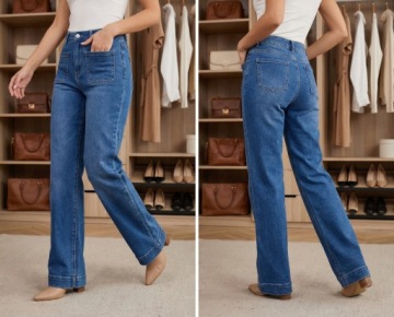 ДЖИНСЫ БЕЛЛ-БЕЛЛ ЖЕНСКИЕ ШИРОКИЕ ЭЛАСТИЧНЫЕ СИНИЕ 34