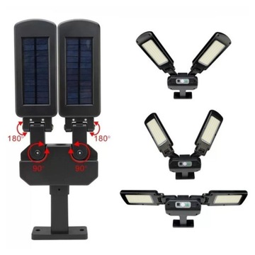 Solarna Lampa LED Czujnik Ruch 900lm 3 tryby 2 panele 6500K Pilot MOCNA