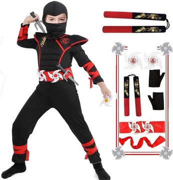 Strój BLACK NINJA 120/130 NUNCHAKU + RĘKAWICE TORS