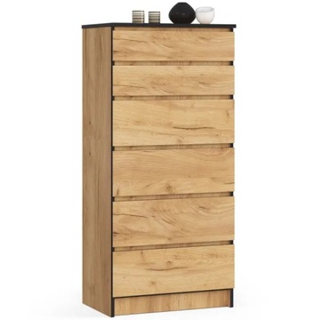 Komoda dąb craft do salonu 60 matowa 6 szuflad