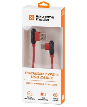 Кабель Natec Extreme Media USB-C — USB-A M/M, 1 м, изогнутый влево/вправо, красный