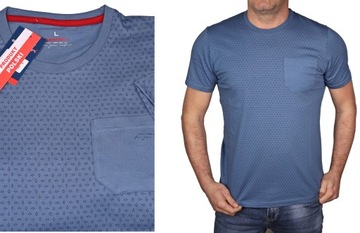 Koszulka męska niebieska z kieszonką we wzory Tshirt bawełniany Polska XXL