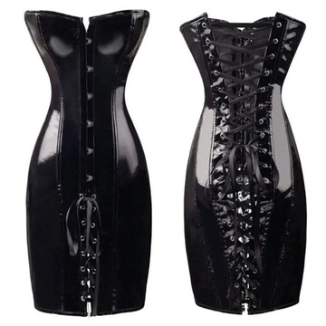 Lace Up Faux Leather Corset Dress Wetlook PVC Stea