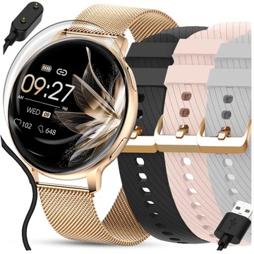 SMARTWATCH ZEGAREK DAMSKI POLSKIE MENU ROZMOWY WIADOMOŚCI 4 PASKI