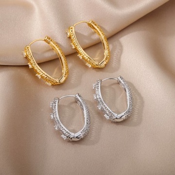 Серьги-кольца с геометрическим цирконом для W