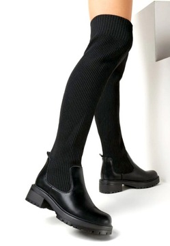 БОТИНКИ ЖЕНСКИЕ ДЛИННЫЕ УТЕПЛЕННЫЕ, ЧЕРНЫЙ НОСОК R37