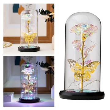 Романтическая роза в куполе разноцветного светодиодного света