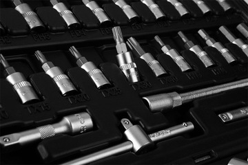 НЕО Набор торцевых ключей 55 шт. Насадки с трещоткой 1/4 дюйма, шестигранные биты Torx