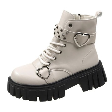 śniegowce Modne nity punkowe buty motocyklowe damskie kozaki z kształtne za