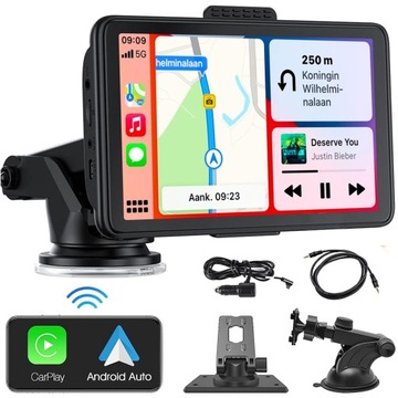 Radio Samochodowe Przenośny 7'' Ekran Dotykowy Android Auto Carplay BT AUX