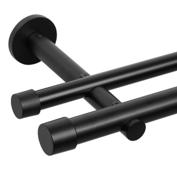 KARNISZ PODWÓJNY CZARNY MAT METALOWY 280 CM LOFT GRUBA RURKA 25+19 MM RENA