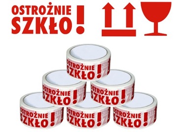 TAŚMA BEZPIECZEŃSTWA TAŚMY PAKOWE Z NADRUKIEM OSTROŻNIE SZKŁO 6 SZTUK