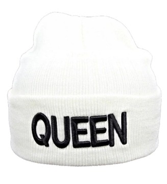 MD biała ecru czapka wyszywany napis Queen