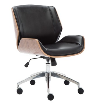 FOTEL OBROTOWY KRZESŁO RON ORZECH CZERŃ SKÓRA