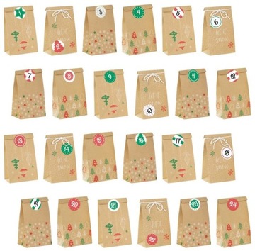 KALENDARZ ADWENTOWY TOREBKI PAPIEROWE KRAFT 24 SZT