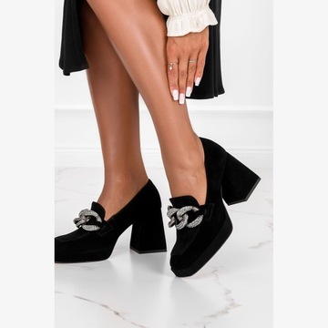 МОКАСИНЫ НА БЛОЧКЕ С ДЕКОРАТИВНОЙ ЦЕПОЧКОЙ, КОЖА размер 40