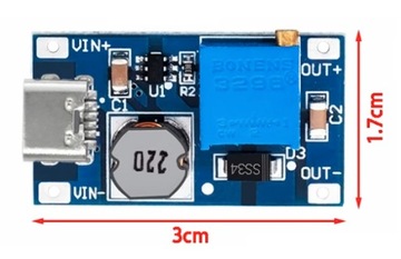 Przetwornica podwyższająca MT3608 port USB-C Boost Step-Up 5V - 28V 2A 0158
