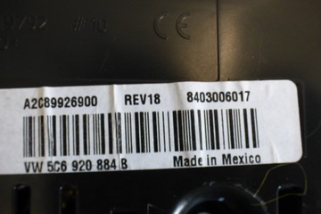 PŘÍSTROJOVÁ DESKA 5C6920884B EVROPA STBDB AUTOMAT VW JETTA 6 VI 5C 2.0 TDI