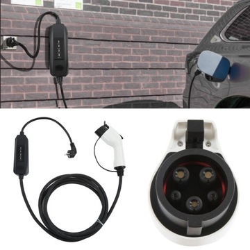 Черное портативное зарядное устройство EV Charger 16A для