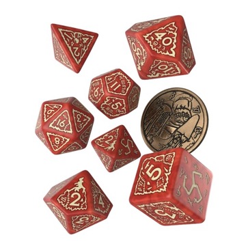 WIEDŹMIN PANIE LASU - KUCHTA ZESTAW 7 KOŚCI KOSTEK RPG + MONETA