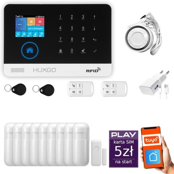 Alarm bezprzewodowy GSM + WiFi z aplikacją TUYA , zestaw , HUXGO HXA003