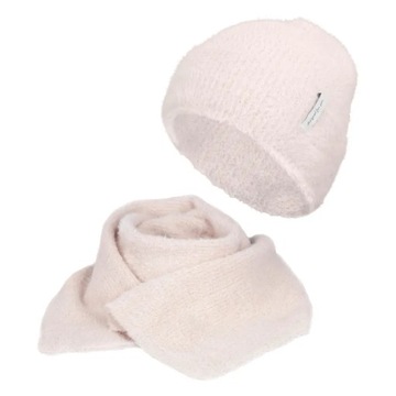 W476C Różowy komplet zimowy damski czapka i szalik