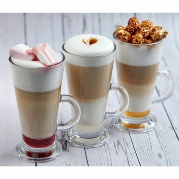 Wysokie SZKLANKI DO LATTE 6x250ml + łyżeczki długie ZESTAW Caffee Latte