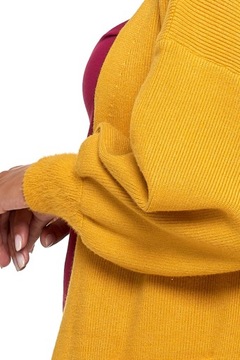 Ciepły Długi Sweter Damski KARDIGAN Z Luźnymi Rękawami Żółty MORAJ L/XL