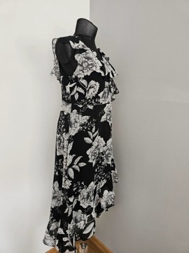 Wollis sukienka elegancka czarna kwiaty tiulowa asymetryczna 44