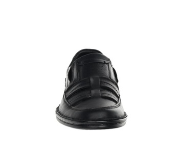 Czarne skórzane sandały męskie zabudowane półbuty ażurowe ROZ. 44