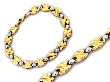 Złota bransoletka 375 elementowa dwa kolory elegancki wzór damski 9k 19cm