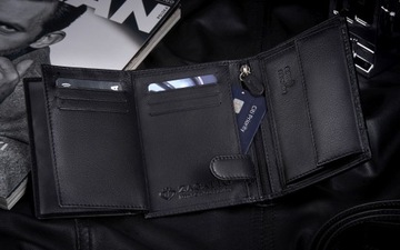 Мужской кожаный кошелек вертикальный черный классический с защитой RFID-карт ZAGATTO
