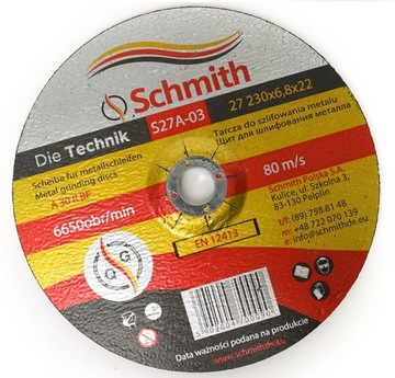 TARCZA DO SZLIFOWANIA METALU 230x6,8 SCHMITH