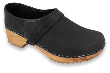 BLACK-UP KLOGGA Chodaki drewniaki skórzane czarne zamknięte 39