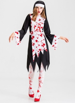 Kostium zakonnicy wampira zombie poplamiony krwią cos