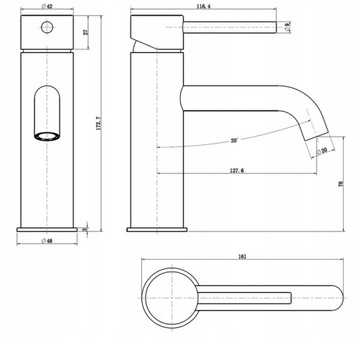 Подвесной шкаф 46 см ДУБ с умывальником, черный кран