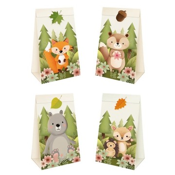 Torebki na Cukierki Upominki Prezenty Leśni Przyjaciele Las Woodland 4 szt.