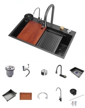 Zlew stalowy czarny 75x46 ekskluzywny Water Nano