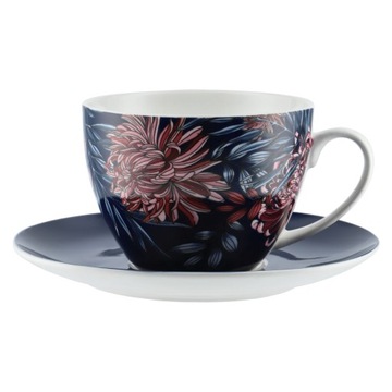 Filiżanka ze spodkiem do kawy herbaty porcelanowa 200 ml z podstawką granat