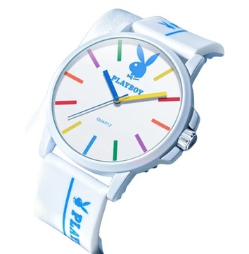 Sportowy zegarek kwarcowy męski PLAYBOY dla mężczyzn silikonowy pasek biały