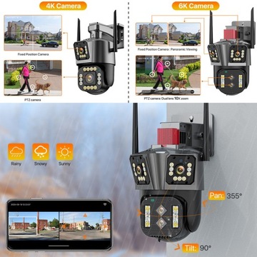 Уличная IP-камера, 4 объектива, 10-кратный зум, вращение на 360°, 16 МП, 8K, домашний мониторинг