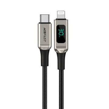 Kabel ACEFAST USB Typ C do Apple Lightning 8-pin MFi PD30W LCD 1,2m srebrny