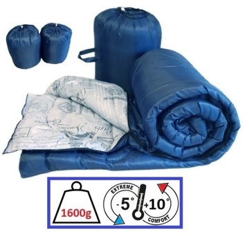 ŚPIWÓR GRANATOWY GRUBY 1,6KG CIEPŁY KOŁDRA 190X75 + POKROWIEC POLSKI DO -5c