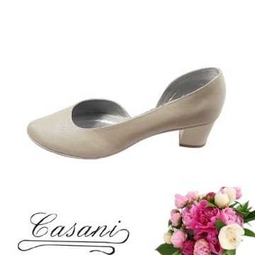 Casani buty ecru duże 43 niskie ślubne słupek 6cm