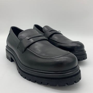 Buty damskie eleganckie mokasyny na platformie skórzane czarne ZIGN r. 41