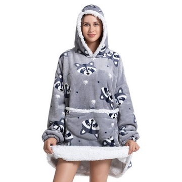 CIEPŁA BLUZA KOC OVERSIZE FUTRZAK 2W1GRUBA pingwin