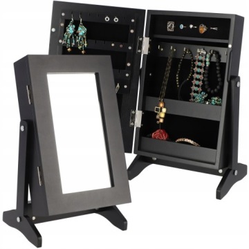 TOALETKA SZAFKA NA BIŻUTERIĘ Z LUSTREM CZARNA