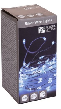 Lampki na drucie 120 LED z zasilaczem białe zimne
