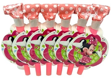 Trąbki gwizdki różowe w kropki bajka Myszka Mickey Minnie 6 szt kolorowe